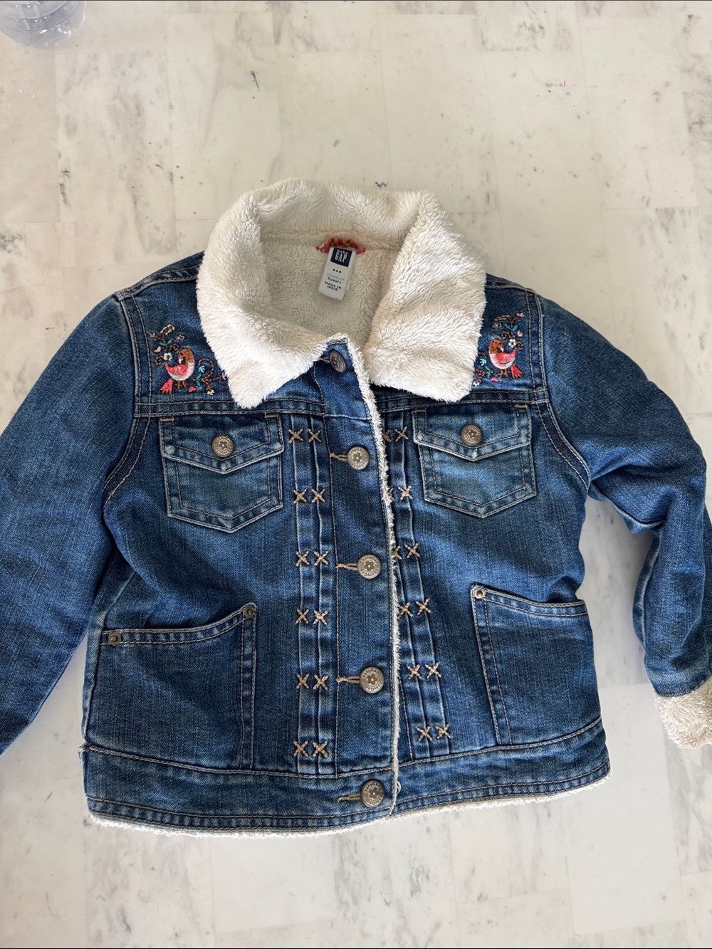 GAP Girls Blue Denim Jacket with White Sherpa Collar